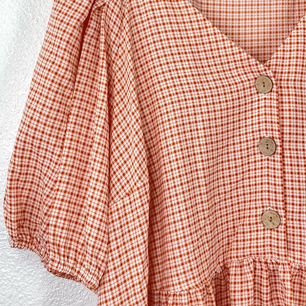 Lauren Conrad V Neck Cropped Ruffled Blouse XXL Orange Button Down Peplum Flowy - Picture 9 of 16